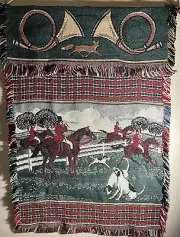 Vintage 1995 American Weavers Fox Hunting Cotton Tapestry Wall Hanging