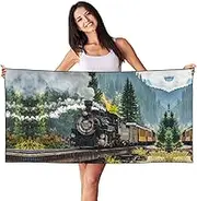 Steam Train Print Bath Towels Soft Skin Velvet Beach Towel Oversized Adults Quick Dry Lightweight