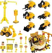 Construction Site Decoration Children's Birthday, Pack of 18 Cake Decoration Digger, Cake Decoration, Construction Site, Mini Excavator Toy for Cake Decoration Birthday