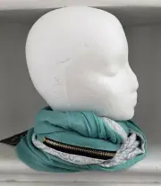 Infinity Wrap Neck Scarf With Zip Pocket Mint Green White Lace Reversible New