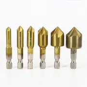 "6Pcs HSS 1/4"" Hex Shank Chamfer Countersink Chamfer Drill Bit 90 Degree Wood Chamfering Cutter 6mm-19mm Metal Drills"