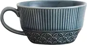 BOSUGE, Ceramic Soup Cup with Handle, 500ml Coffee Cup, Deep Cereal Bowl for Breakfast Bowl, Coffee Mug-white-15x12.5x7cm, 17oz (Color : Blue)