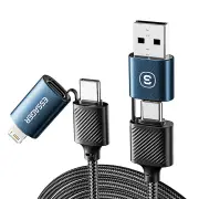 ESSAGER ES-X49 3A 65W USB-A/Type-C to Type-C/iP Cable Fast Charging Data Transmission Copper Core Line 1M Long for iPhon