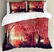 Nature Duvet Cover Set with Pillow Shams Charming Mist Forest Print