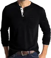 [FDKLOOK] Henley Men's Long-Sleeved Shirt with One Pocket on The Front Plain Shirt Summer Spring Casual Tops