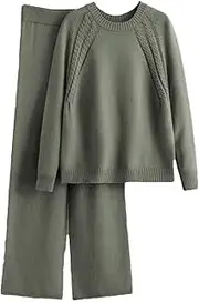[Generic] Women's Spring Winter Casual Solid Knitted Set Women Loose Sweater And Wide Leg Pants Two Piece Sets