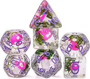 UDIXI 7PCS Polyhedral DND Dice, D&D Dice Set Filled with Mushroom and Flower for Role Playing Dice Games as DND RPG MTG Table Games (Seaweed)