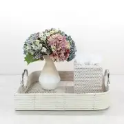 Leaf Shaped Rattan Cane Tray with Steel Handles, Luxury Home Decor, Whitewash
