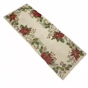 Tahari Christmas Poinsettia Holly Red & Green Beaded 36" Table Runner