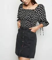 NEW LOOK WASHED BLACK PATCH POCKET DENIM HIGH WAIST SKIRT DAY NIGHT LOOK UK 8