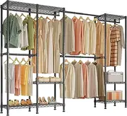 [Higeego] H7 Pro Heavy Duty Garment Rack, Freestanding Clothes Rack, Large Wardrobe Closet with Expandable Hanger Rods, Portable Closet Organizer and Storage, (79.1"-96.9") Lx15.7 Wx75.4 H, Black