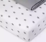 Cloud Island Crib Fitted Sheets 2-Pack Jersey Soft 100% Cotton Stretch Gray Star