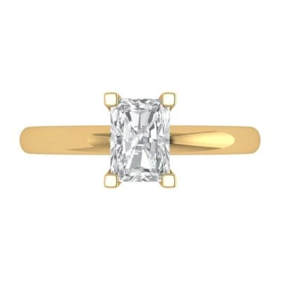 1Ct Emerald Cut White Sapphire Solid Gold Solitaire Engagement Promise Ring