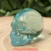 1pc Blue smelting stone skull quartz crystal hand carved decoration healing 2''