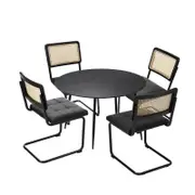 Oikiture 5PCS Dining Table Set with PU Leather Chairs Black