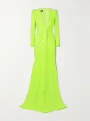 [Alex Perry] Alex Perry - Quinn Tie-front Neon Satin-crepe Gown - Yellow - UK 16 UK 16 Yellow