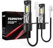 TUINCYN 2024 Upgraded H3 LED Bulb, 1:1 Mini Size 16000LM 80W 12V 6000K White Fanless Super Bright H3 LED Fog Light Bulb, Plug and Play, No Adapter Required, Non-Polarity, Pack of 2