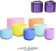 6-12inch Color Quartz Crystal Singing Bowls Set of 7 Pcs with Cases Mallets Suede Strikers O-rings, for Healing Mindfulness Meditation Yoga Sound Baths(432Hz)