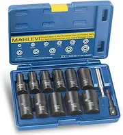 MABLEVI 13 PCS Bolt Extractor Set, 1/2" Drive Impact Lug Nut Remover Socket Tool with Center Punch Bar for Damaged, Frozen, Studs, Rusted, Rounded-Off Bolts & Screws
