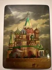 Russian Hand Painted Lacquer Box Old Moscow Red Square St. Basil's Cathedral