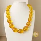 Genuine Natural Faceted Amber Big Beads Diamond Cut Amber Huge Necklace