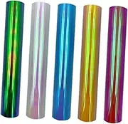 5Rolls Permanent Adhesive Vinyl Film for DIY Crafts Holographic Heat Transfer Vinyl for Decals Mugs and Home Decor Color
