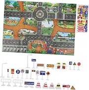 SOPOTUTU 1 Set Wildlife Park Themed Traffic Signs Game Mat for Indoor Play Area with Zoo Cushion Creative Traffic Learning and Fun Entertainment Activities