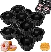 2 Pcs Silicone Air Fryer Donut Pan Nonstick Donut Mold Doughnut Baking Mould Compatible with Ninja AF300EU/AF400EU/AF451EU/SL400EU/AF500EU for Baking(Black)
