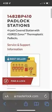 1482BP410 4 Lock Lockout Station ML410RED 2 Hasp, And Tags