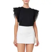 English Factory Mix Media Flutter Sleeve Knit Top in Black at Nordstrom, Size X-Small