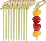 200 Pack Bamboo Knot Cocktail Picks 4.7 Inch, Long Fancy Toothpicks with Looped Knot, Food Picks for Appetizers Christmas Wedding Party Food Fruit Drinks Garnish Skewer Sticks (4.7 In)