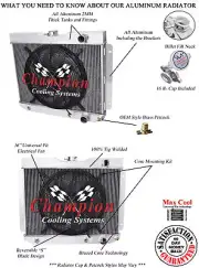 3 Row Eagle Champion Radiator W/ 16" Fan for 1965 Chevrolet Bel Air #CC65BA