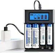 Omana Mini USB AA AAA Battery Charger, 4 Bay, 18650, High-Speed Charging, Independent Slots, 1.2 Volts, For Ni-MH Ni-CD Rechargeable Batteries
