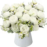 4 Bunches Artificial Peony Flowers, Artificial Flowers Outdoor Real Silk Flowers for Wedding Home Table Party Window Decoration (White)