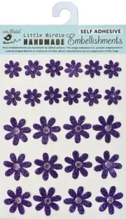 Little Birdie Glitter Jeweled Florets Sticker 24/Pkg-Purple FLORET1-71460