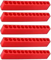 12 Holes Hex Bit Organiser Plastic Screwdriver Bit Holder Drill Head Storage Case Box Block for Hex Shank Bits Red 5PCS