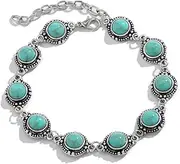 [Cykdohy] Boho Turquoise Stone Antique Silver Vintage Anklet for Women Retro Statement Round Natural Gemstone Beaded Chain Ankle Bracelet Adjustable Link Summer Beach Foot Jewelry for Mom Her