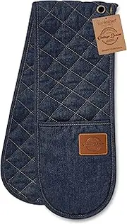 Cooksmart Double Oven Gloves Heat Resistant | British Designed Heat Resistant Oven Gloves | Modern Oven Mitt & Potholder for Home Cooking | Heat Protection Kitchen Oven Gloves - Oxford Denim
