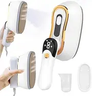Garment Steamer Iron,1200W LCD Screen 2 in 1 Mini Portable Handheld 3 Steam Levels Generator Iron,10s Fast Heat-Up Garments Wrinkles Remover 180° Foldable Steam Iron for Travel Home Office & Gift