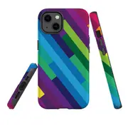 For Apple iPhone 13 Case, Armour Back Cover, Lined Rainbow