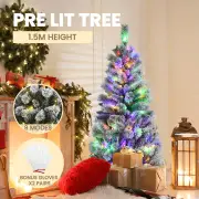 Costway1.5M Pre-lit Artificial Christmas Tree with 9 Lighting Modes and 140 Color Changing LED Lights for Decorations