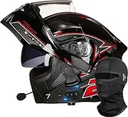 Bluetooth Modular Motorcycle Helmets, DOT/ECE Approved Flip-Up Helmetfor Men Women, Integrated Modular Helmet with Double Anti-Fog Sun Visor and Removable Lining D,3XL=(65-66CM)