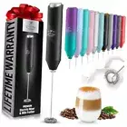 Powerful Milk Frother Wand - Mini Milk Frother Handheld Stainless Alpha Black