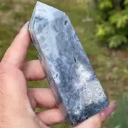 8th Vein Blue Ocean Jasper Tower with Quartz Druzy Collectors Crystal