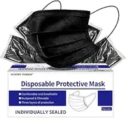 Individually Wrapped Disposable Face Masks - Really Soft on Skin - 3 Ply Face Masks - Black Face Mask - High Efficiency Filtration, Formal or Informal Use- 50 Pack