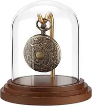 PH PandaHall Pocket Watch Display Dome Cloche with Hook 4.2"x4" Watch Display Jar Decorative Glass Display Case with Wood Base Plants Showcase for Watch Plants Medals Collectibles Ornaments