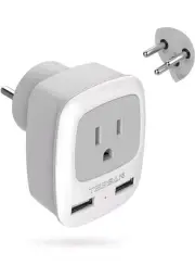 Israel Power Adapter Type H 3 Prong Grounded Travel Plug Adaptor & 2 USB Charger