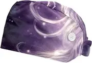 [YTYVAGT] 2-Pc,Scrub Bouffant Caps,Workout Hat with Sweatband Headgear for Women,Purple Galaxy Unicorn