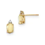 14k Yellow Gold Oval Australian Opal u0026 Real Diamond Post Earrings