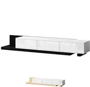 ALFORDSON TV Stand Cabinet Extendable, Flexible Entertainment Unit with High Gloss Front, Multimedia Centre with 3 Drawers, 200-380 x 42x 30 cm, Black White